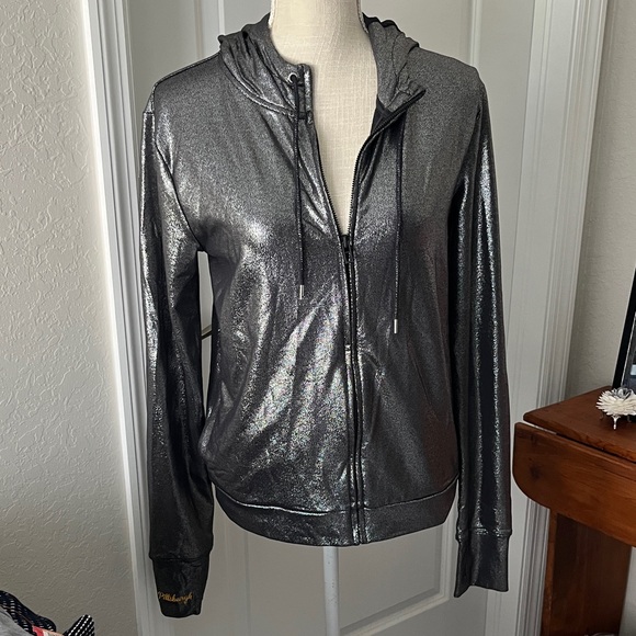 NFL Metallic Silver Women's All Sport Couture Steelers Bomber Jacket Rare - Picture 1 of 11